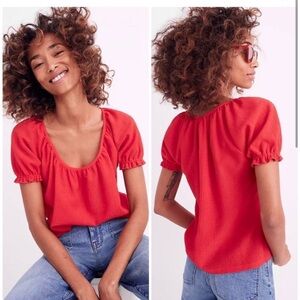 Women's Madewell Texture & Thread Red Puff Sleeve Top